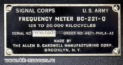 SCR-211-Q Frequency Meter Set ; Cardwell Mfg. Corp., (ID = 723026) Equipment