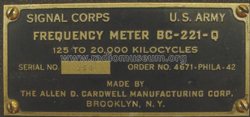 SCR-211-Q Frequency Meter Set ; Cardwell Mfg. Corp., (ID = 2848920) Ausrüstung