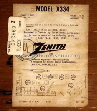 X334M 2-2345 Ch= 7N07; Zenith Radio Corp.; (ID = 389405) Radio