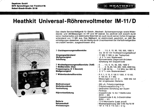 Vacuum Tube Voltmeter IM-11/D; Heathkit Brand, (ID = 1024572) Equipment