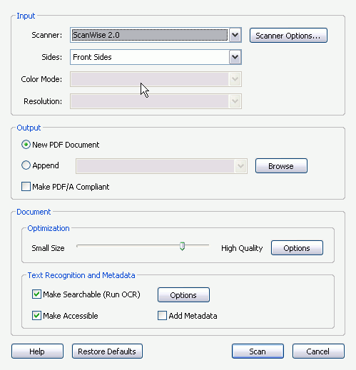 Akrobat Scan-Dialog