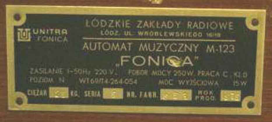 Typenschild Fonica M-123