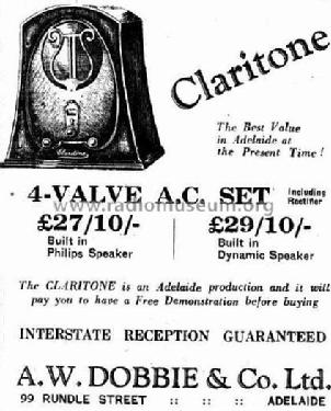 Claritone 4-Valve AC set ; Dobbie A.W. and (ID = 1837496) Radio