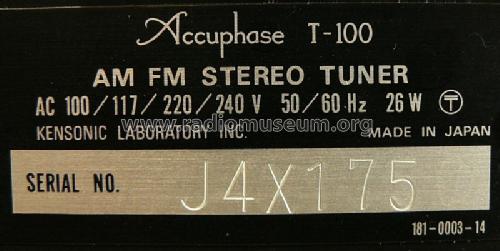 AM FM Stereo Tuner T-100; Accuphase Laboratory (ID = 1560855) Radio