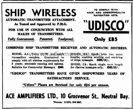 Udisco Combined Ship Transmitter/Receiver & Automatic Distress BA; Ace Amplifiers Ltd. (ID = 2217177) Commercial TRX