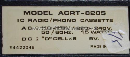 Radio Phono Cassette Tape Recorder Three in One ACRT820S; ACIKO Electronics (ID = 1630797) Radio