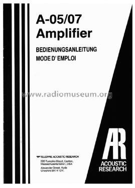 Integrated Amplifier A-05; Acoustic Research (ID = 1635271) Ampl/Mixer