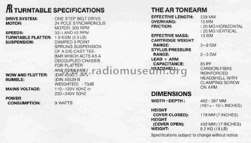 The AR Turntable ; Acoustic Research (ID = 1750625) R-Player