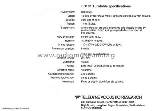 EB101; Acoustic Research (ID = 1750597) Ton-Bild