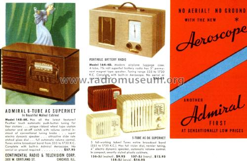 148-6K ; Admiral brand (ID = 1809884) Radio