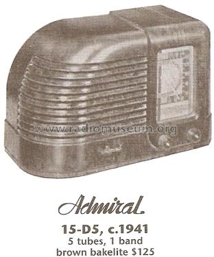 15 Ch= D5; Admiral brand (ID = 1672225) Radio