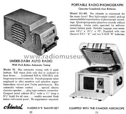 311-4D portable Radio-Phonograph; Admiral brand (ID = 1100622) Radio