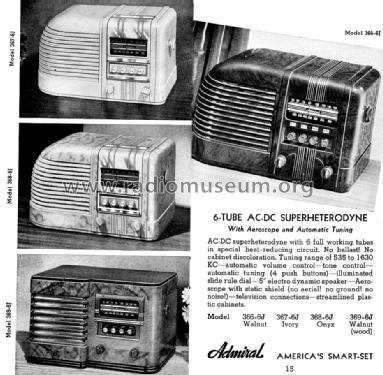 366-6J Walnut plastic ; Admiral brand (ID = 1097041) Radio