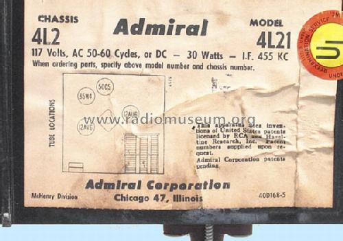 4L21 Ch= 4L2; Admiral brand (ID = 390624) Radio