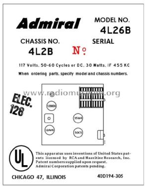 4L26B Ch= 4L2B; Admiral brand (ID = 2793376) Radio