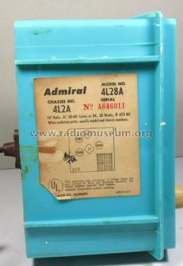 4L28A Ch= 4L2A; Admiral brand (ID = 2757280) Radio