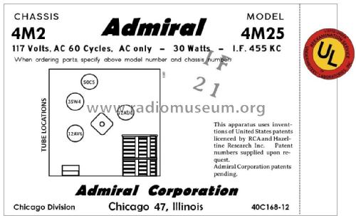 4M25 Ch= 4M2; Admiral brand (ID = 2792160) Radio
