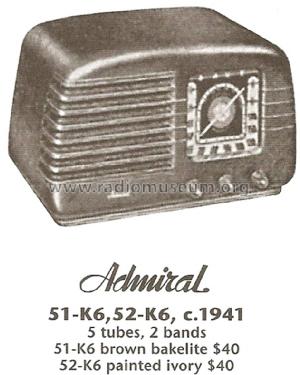 52-K6 Ch= K6; Admiral brand (ID = 1681558) Radio