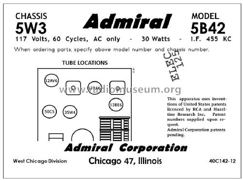 5B42 Ch= 5W3; Admiral brand (ID = 2792186) Radio