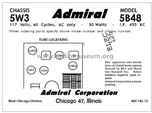 5B48 Ch= 5W3; Admiral brand (ID = 2792188) Radio