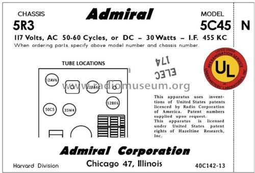 5C45N Ch= 5R3; Admiral brand (ID = 2793109) Radio