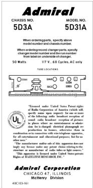 5D31A Ch= 5D3A; Admiral brand (ID = 2878451) Radio