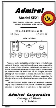 5E21 Ch= 5E2; Admiral brand (ID = 2800734) Radio