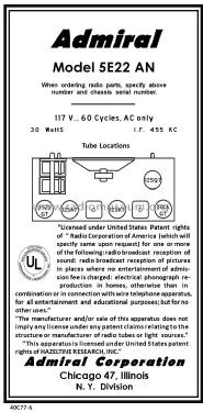 5E22 AN; Admiral brand (ID = 2790212) Radio