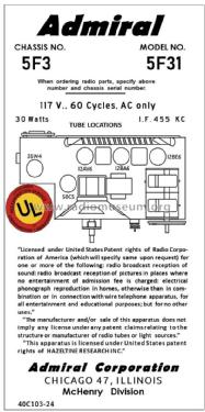 5F31 Ch= 5F3; Admiral brand (ID = 2813406) Radio