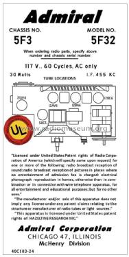 5F32 Ch= 5F3; Admiral brand (ID = 2813407) Radio