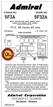 5F32A Ch= 5F3A; Admiral brand (ID = 2813420) Radio