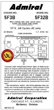5F32B Ch= 5F3B; Admiral brand (ID = 2813414) Radio