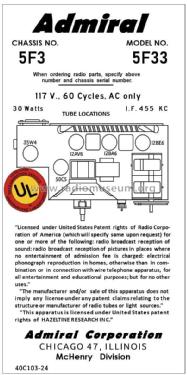 5F33 Ch= 5F3; Admiral brand (ID = 2813408) Radio