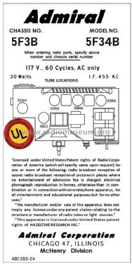 5F34B Ch= 5F3B; Admiral brand (ID = 2813412) Radio