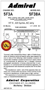 5F38A Ch= 5F3A; Admiral brand (ID = 2813416) Radio