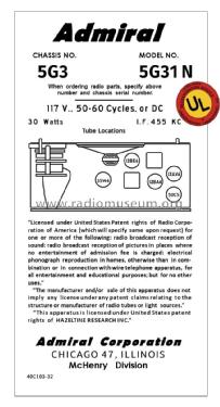 5G31 Ch= 5G3; Admiral brand (ID = 2803178) Radio