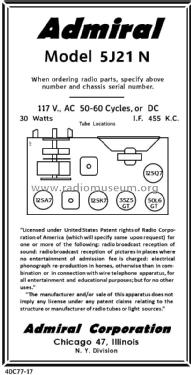 5J21N; Admiral brand (ID = 2891229) Radio