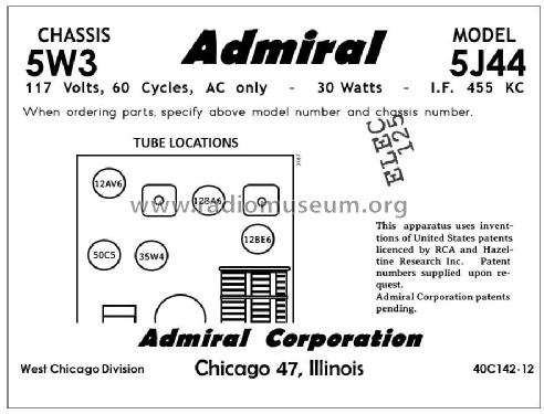 5J44 5W3; Admiral brand (ID = 2792180) Radio