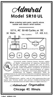 5R10UL Ch= 5R1; Admiral brand (ID = 2813461) Radio