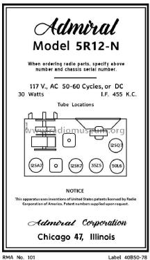 5R12 Ch = 5 R 1; Admiral brand (ID = 2813463) Radio