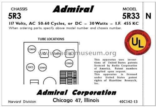 5R33 Ch= 5R3; Admiral brand (ID = 2793103) Radio