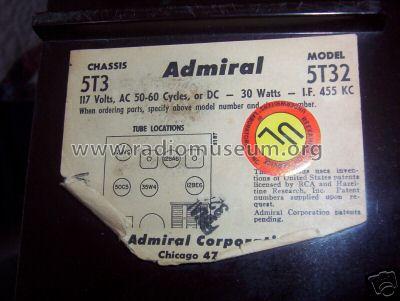 5T32 Ch= 5T3; Admiral brand (ID = 375493) Radio