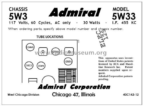 5W33 Ch= 5W3; Admiral brand (ID = 2792182) Radio