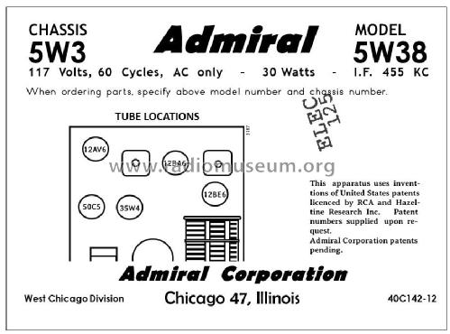 5W38 Ch= 5W3; Admiral brand (ID = 2792184) Radio