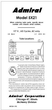 5X21 Ch= 5X2; Admiral brand (ID = 2788725) Radio