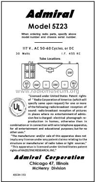 5Z23 Ch= 5Z2; Admiral brand (ID = 2928901) Radio