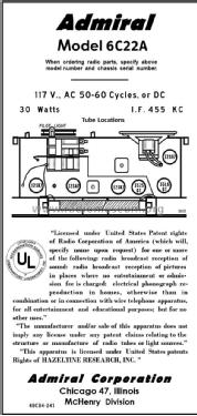 6C22A Ch= 6C2A; Admiral brand (ID = 2866935) Radio