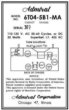 6T04 Ch= 5B1; Admiral brand (ID = 2802833) Radio