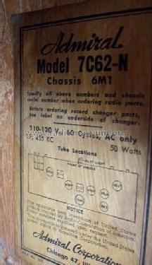 7C62 Ch= 6M1; Admiral brand (ID = 184261) Radio