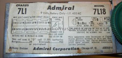 7L18 Ch=7L1; Admiral brand (ID = 2105130) Radio